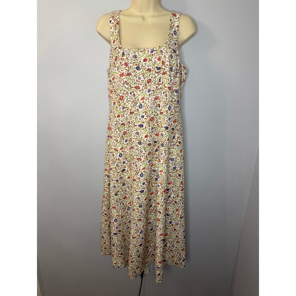 Lea Square Neck Floral Linen Blend Midi Dress Women's M